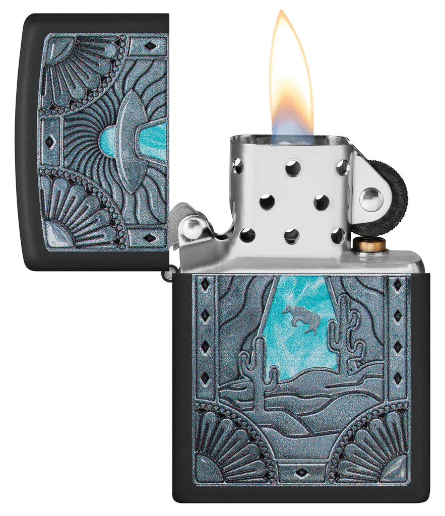 Zippo Cow Abduction Design Spacecraft's Bright Blue Beam Cuts Through The Monochromatic Color Image Design