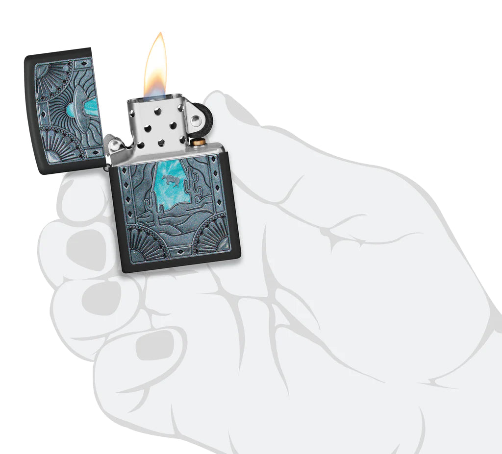 Zippo Cow Abduction Design Spacecraft's Bright Blue Beam Cuts Through The Monochromatic Color Image Design