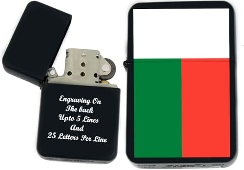 Flags of The World Nations UV Printed Windproof Oil Lighter - Personalized Custom Engraving on The Back K-P (Madagascar) - Christmas, Halloween & Valentines Day Gift