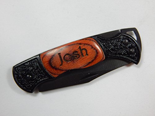 AlphaNumeric Engravers Engraved Front & Back Black Decor Folding Pocket Knive, Personalized Knife, Father of The Bride Gift, Wedding Gift, Keepsake