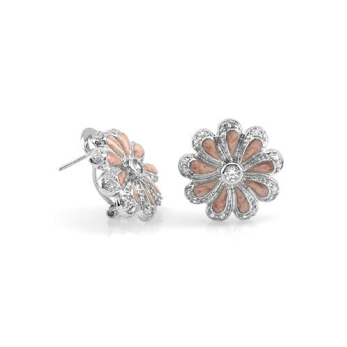Floral Design Earrings Rodium Plated Rinestones