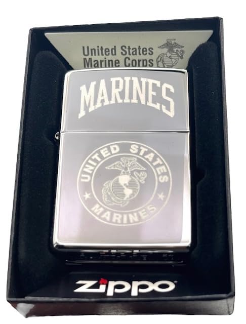 Custom Personalized Zippo U.S. Marine Corps Classic Windproof lighters - Free Engraving - Christmas, Halloween & Valentines Day Gift (HP Chrome)