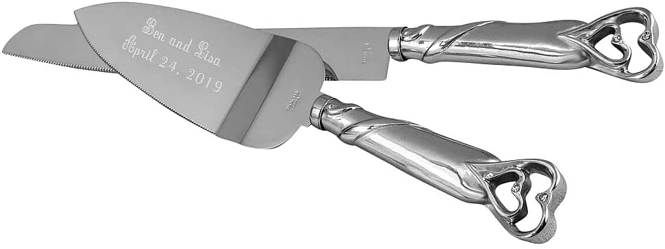 GIFTS INFINITY Personalized Wedding Interlock Silver Cake Knife and Server Set Free Engraving