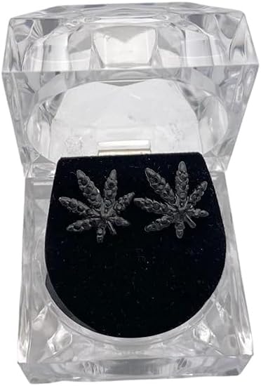 Leaf Stud Earrings - Black