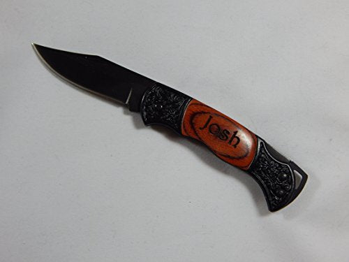 AlphaNumeric Engravers Engraved Front & Back Black Decor Folding Pocket Knive, Personalized Knife, Father of The Bride Gift, Wedding Gift, Keepsake