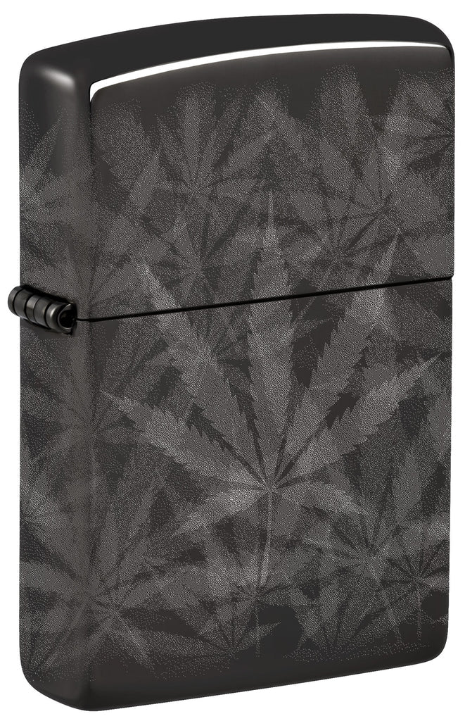 Zippo Cannabis Design High Polish Black Lighter in a Subtle and Smoky Photo Image