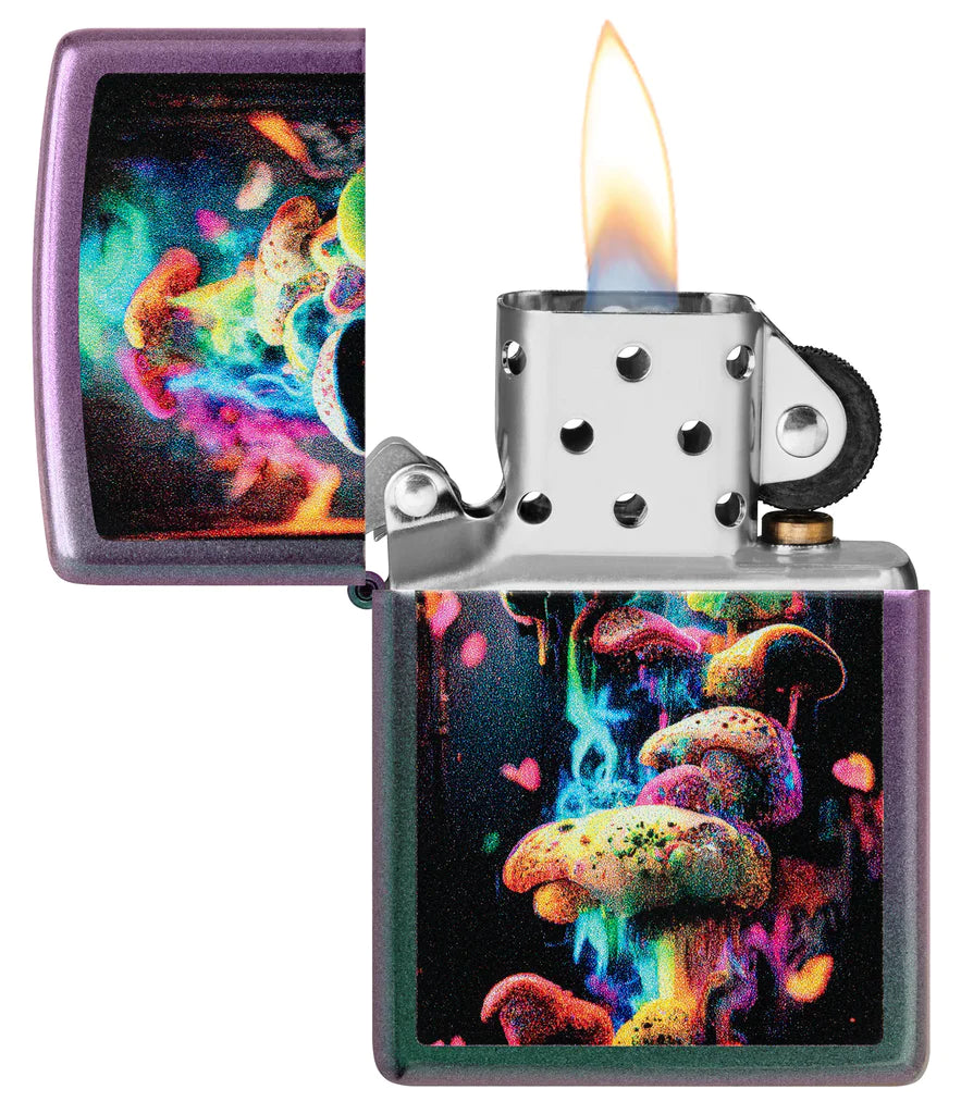 Zippo Mushrooms Design Multicolored Mushrooms Ascends Toward the Sky
