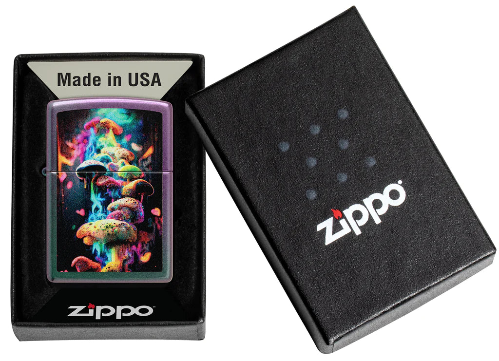 Zippo Mushrooms Design Multicolored Mushrooms Ascends Toward the Sky