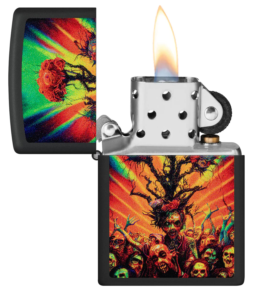 Zippo Abstract Zombie Design Black Matte Lighter in a Macabre Color Image Design