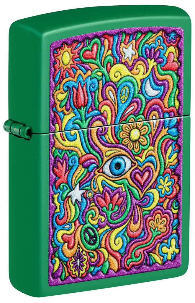 Zippo Trippy Design Multi Color Lighter Bright and Funky Grass Green Matte Lighter