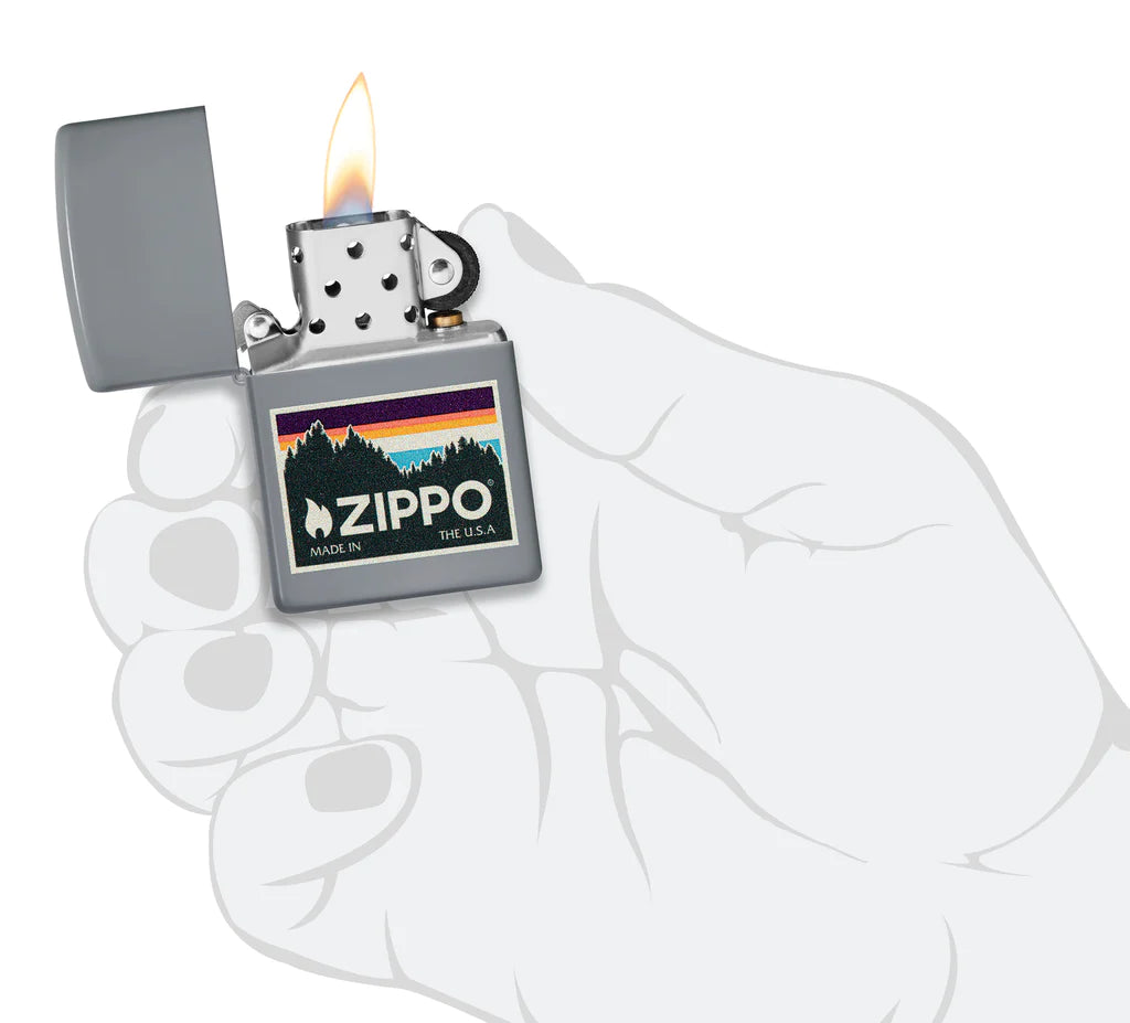Zippo Outdoor Zippo Logo Design Crisp Color Image Design Features A Serene Colorblock Landscape Anchored By The Zippo Logo