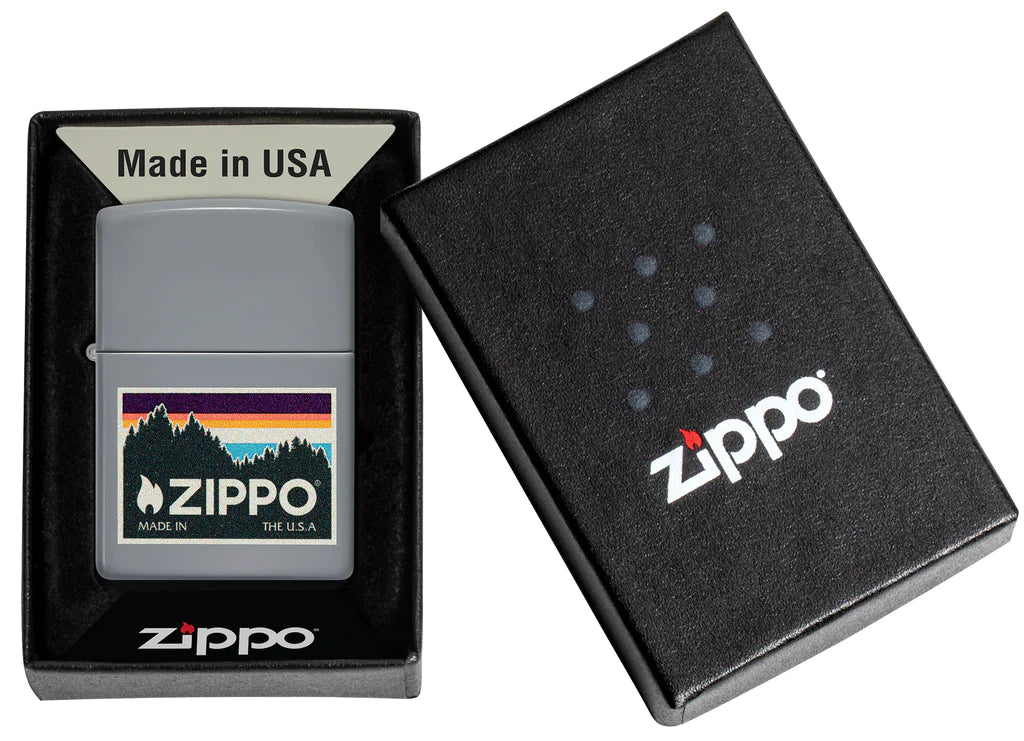 Zippo Outdoor Zippo Logo Design Crisp Color Image Design Features A Serene Colorblock Landscape Anchored By The Zippo Logo