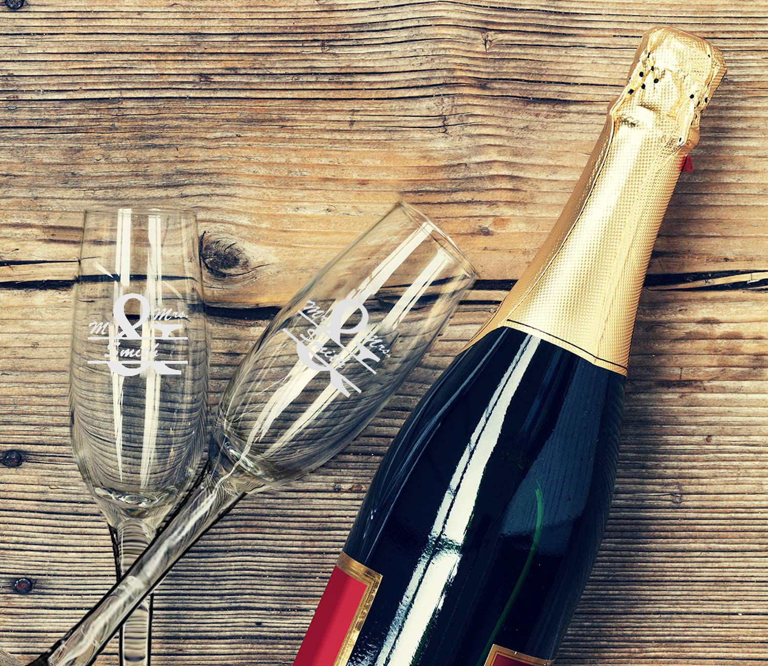 GIFTS INFINITY Engraved Bride and Groom Wedding Champagne Flutes Set of 2 Personalized Toasting Glasses (Mr & Mrs)