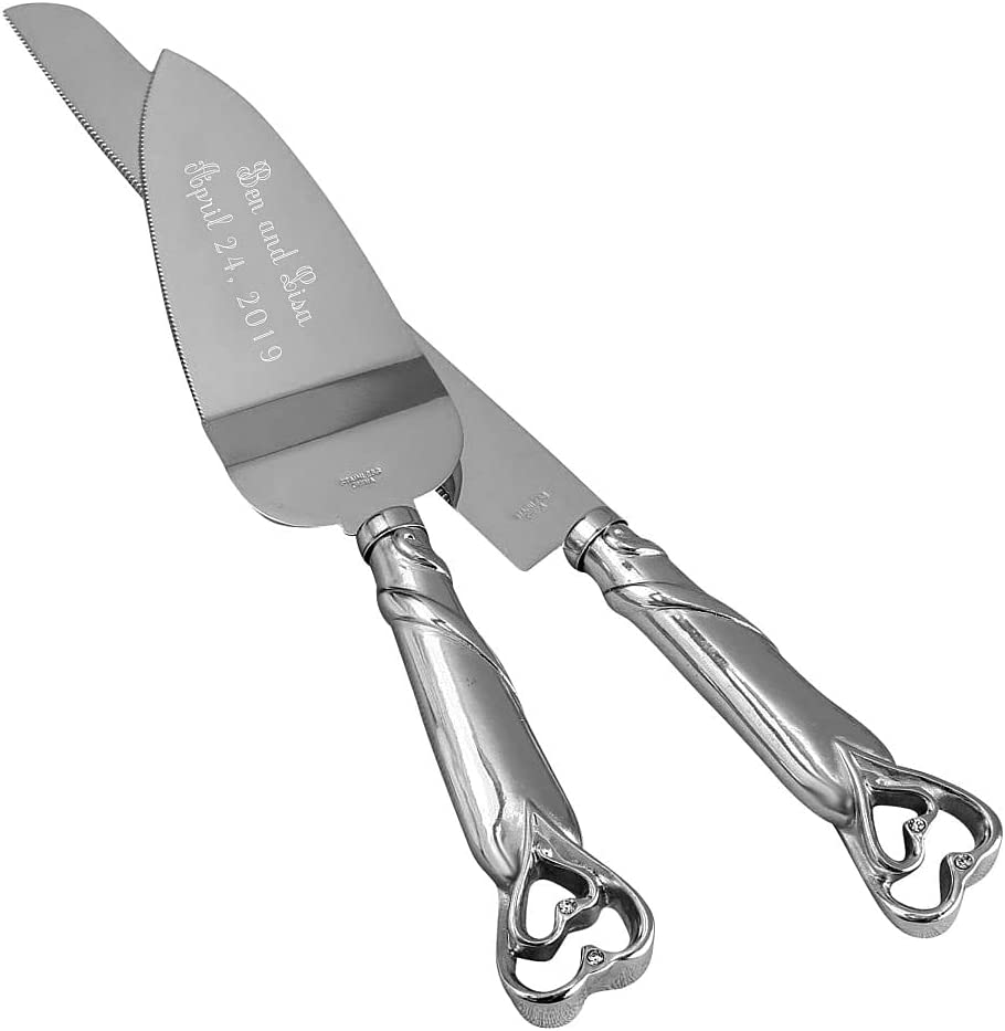 GIFTS INFINITY Personalized Wedding Interlock Silver Cake Knife and Server Set Free Engraving