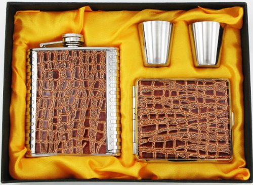 Set 8oz Stainless Steel Flask, cigarette case And Shot glasses Groomsman Gift