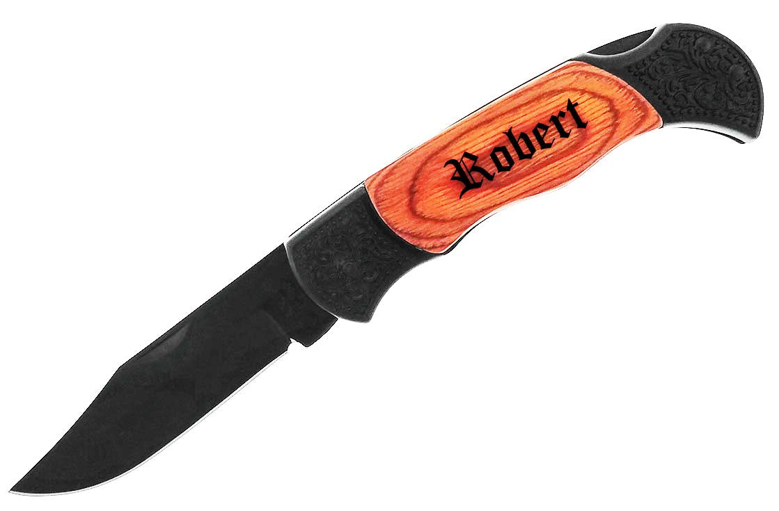 GIFTS INFINITY® Personalized Engraved Pocket Knife Rosewood Handle Groomsmen, Free Pouch (Black)