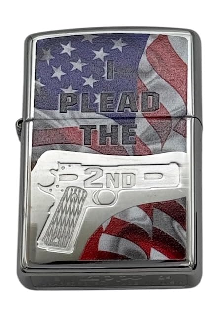 Custom Personalized Zippo Second Amendment, Skull and Guns, Brushed Chrome Classic Windproof lighters - Free Engraving (HP Chrome)