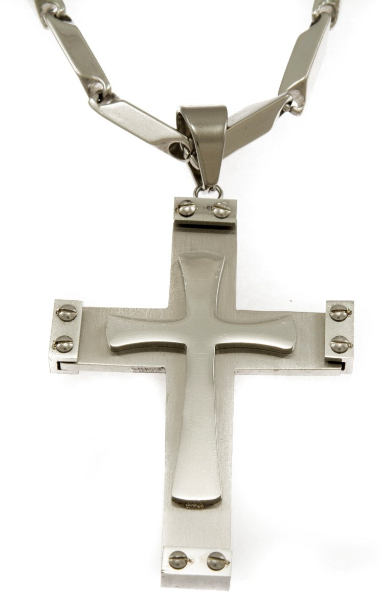 Hip Hop Bling Iced Surgical Stainless Steel Crusader's Cross Silver Tone Pendant Free 36" Chain