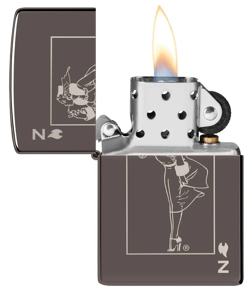Custom Personalized Zippo Classic Windy Girl Windproof Oil Lighters - Engraving - Christmas, Halloween & Valentines Day Gift (Black Ice)
