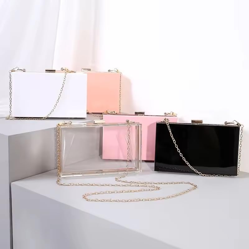 GIFTS INFINITY Mis Quince Años Quinceanera Purse for Women Acrylic Clutch Bag Shoulder Handbag with Removable Chain (White/Pink)