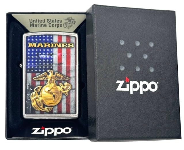 Custom Personalized Zippo U.S. Marine Corps Classic Windproof lighters - Free Engraving - Christmas, Halloween & Valentines Day Gift (Chrome Flag)