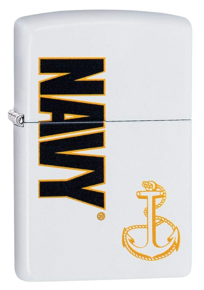 Custom Personalized White Matte Navy Windproof Lighter Free Engraving #29761 - Christmas, Halloween & Valentines Day Gift