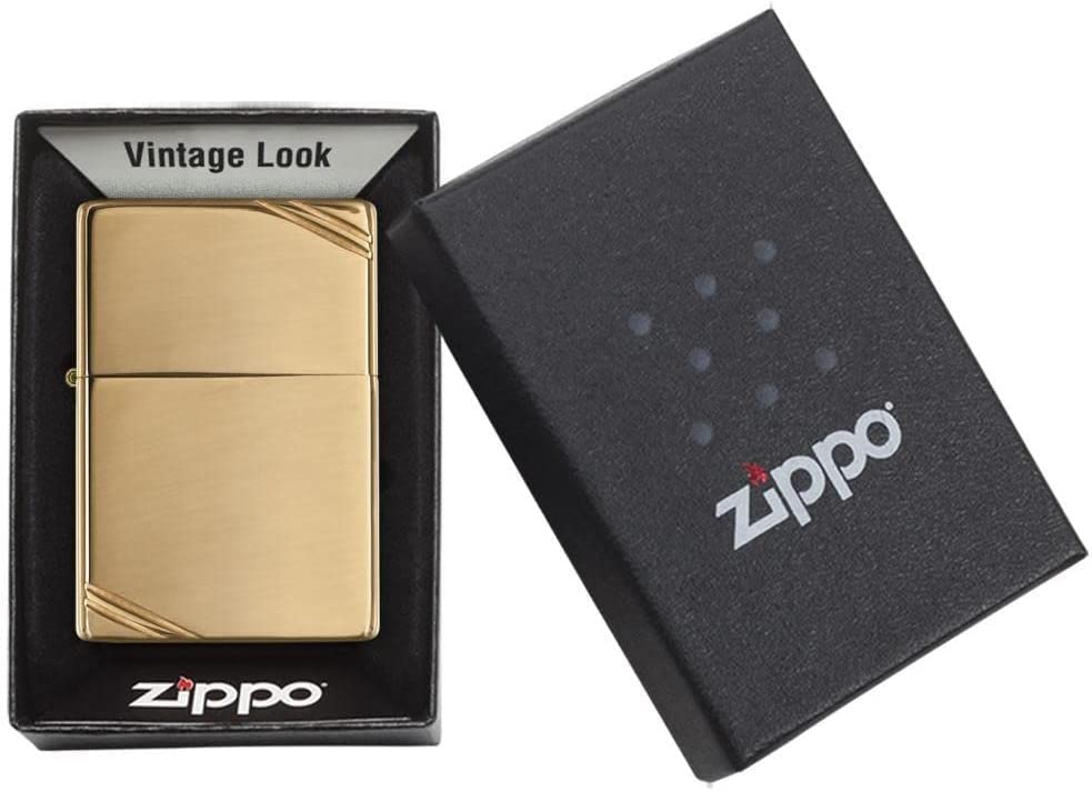 Zippo - Personalized High Polish Brass Vintage with Slashes Lighter- Free Engraving