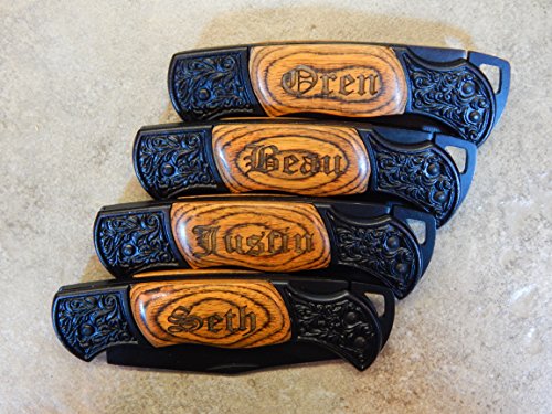 AlphaNumeric Engravers Engraved Front & Back Black Decor Folding Pocket Knive, Personalized Knife, Father of The Bride Gift, Wedding Gift, Keepsake