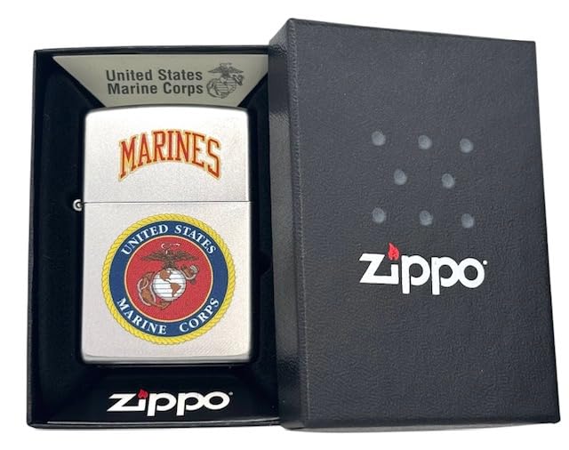 Custom Personalized Zippo U.S. Marine Corps Classic Windproof lighters - Free Engraving - Christmas, Halloween & Valentines Day Gift (Satin CL)
