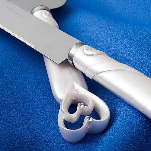 GIFTS INFINITY Personalized Wedding White Interlock Heart Cake Knife and Server Set Free Engraving (2401)