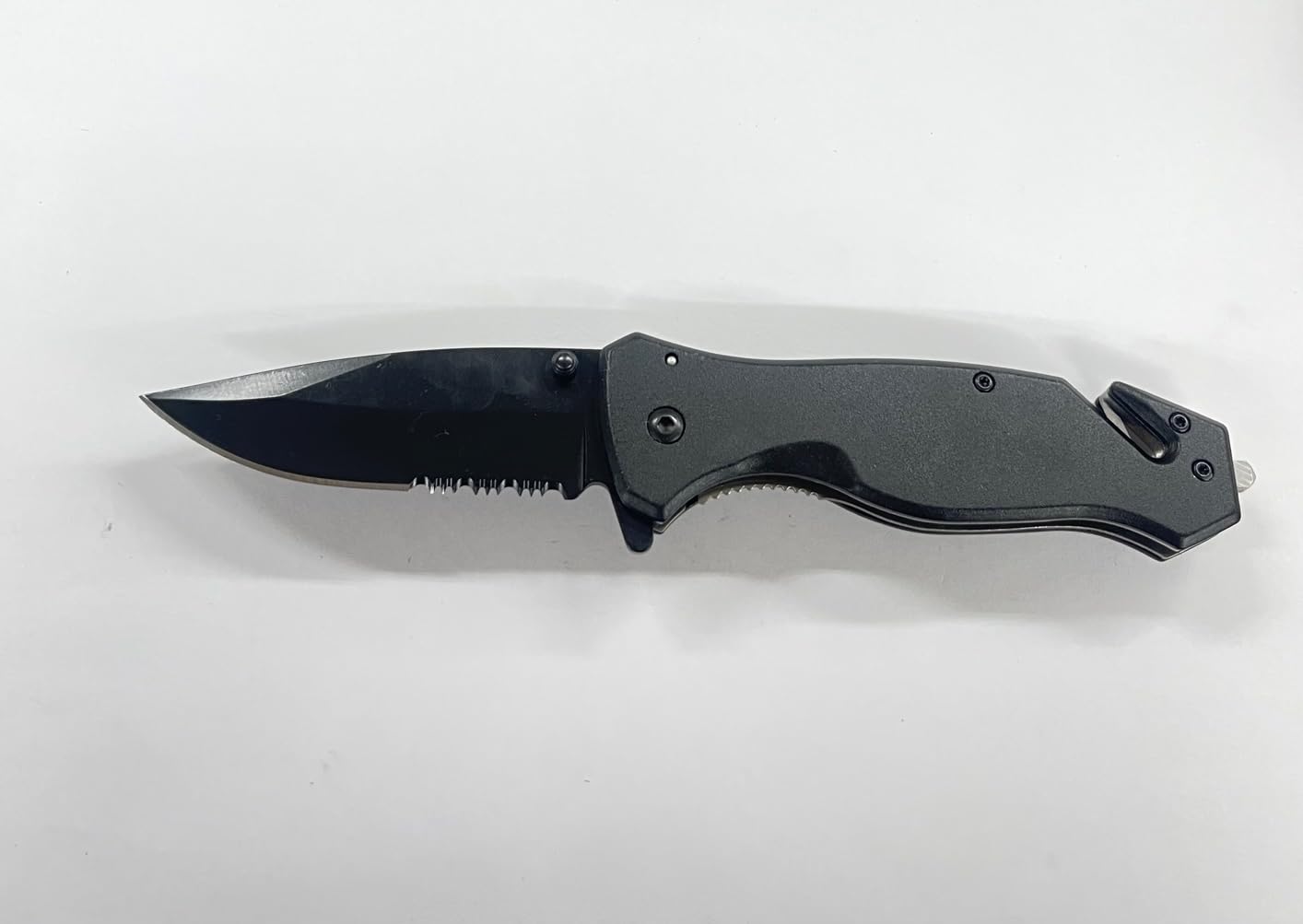 lue Steel Personalized Laser Engraved Pocket Knife, Fireproof Metal Emergency Escape Knife with Hard Alloy Head Window Breaker and Seat Belt Cutter (Black)