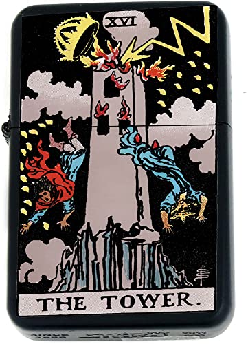 Custom Tarot Card - 24 Major Arcana Cards Available UV Color Printed Unique Collectible s Infinity Black Matt Windproof Lighters! (The Tower) - Christmas, Halloween & Valentines Day Gift