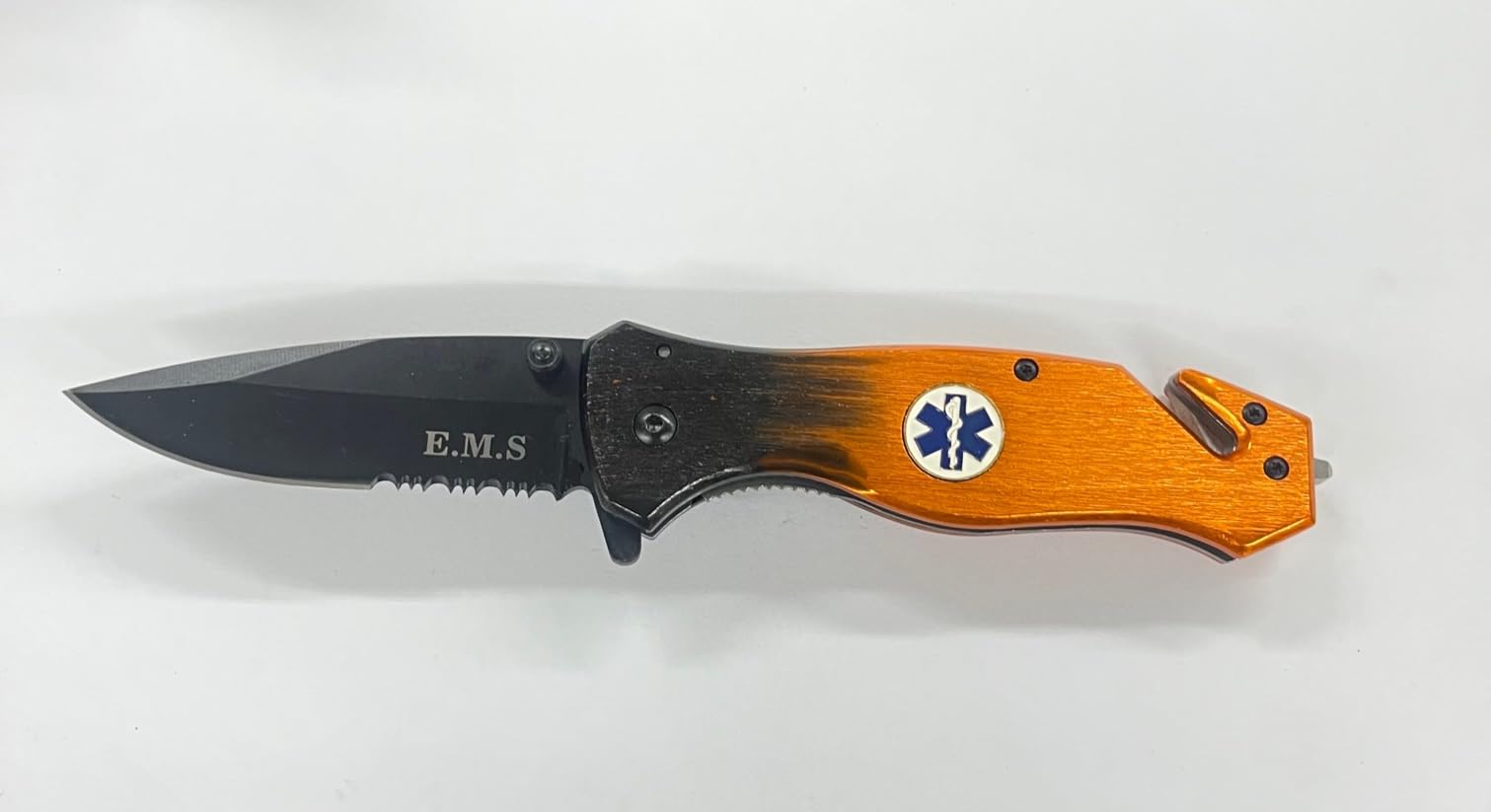 Blue Steel Customized Custom Text On Handle, High Carbon S.S. Knife with 3.25in Blade and SS Handle for Outdoor, Tactical, Color- 300202-EMS