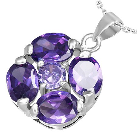 Ladies Fashion Alloy Faceted Purple/Violet Crystal Flower Charm Pendant