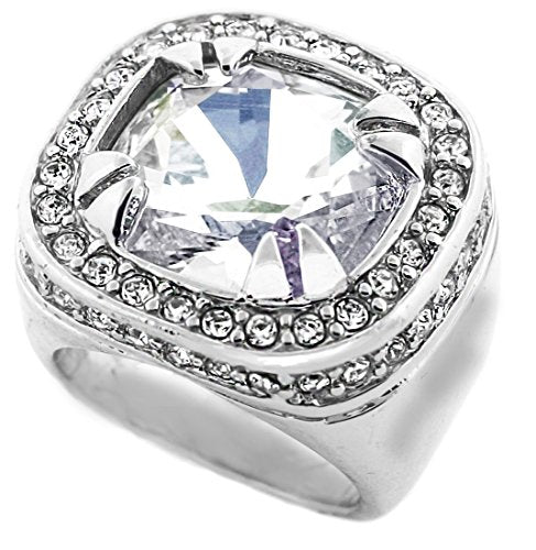 GIFTS INFINITY Silver Tone Synthetic Clear CZ Stone Men Rick Ross Hip Hop Style Ring (12)