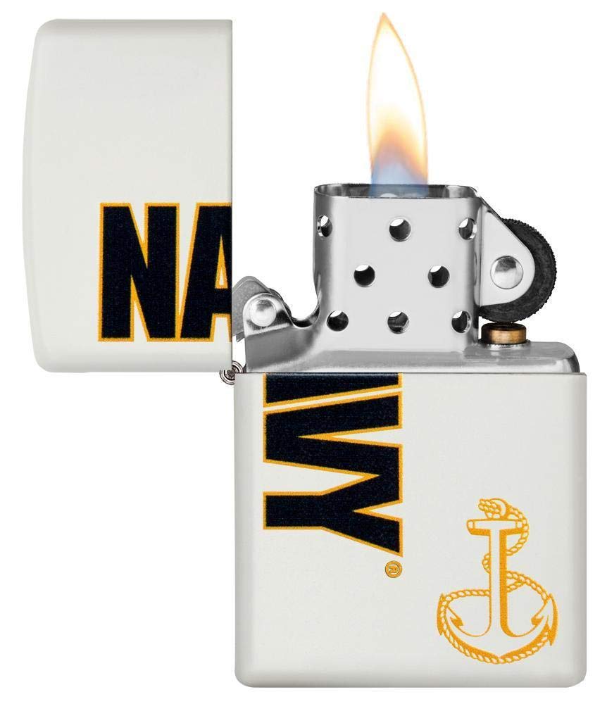 Custom Personalized White Matte Navy Windproof Lighter Free Engraving #29761 - Christmas, Halloween & Valentines Day Gift
