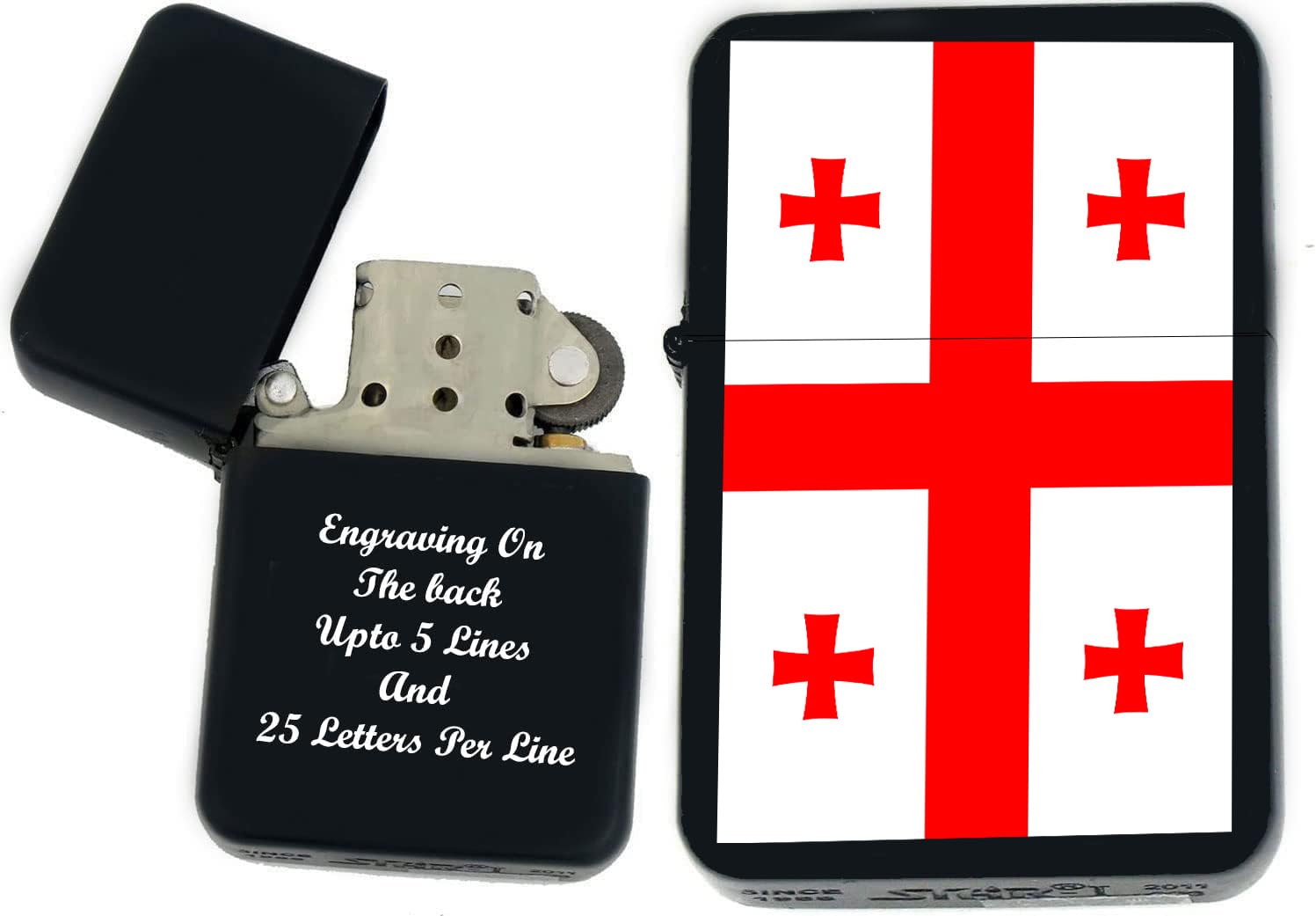 Flags of The World Nations UV Printed Windproof Oil Lighter - Personalized Custom Engraving on The Back C- (Georgia) - Christmas, Halloween & Valentines Day Gift