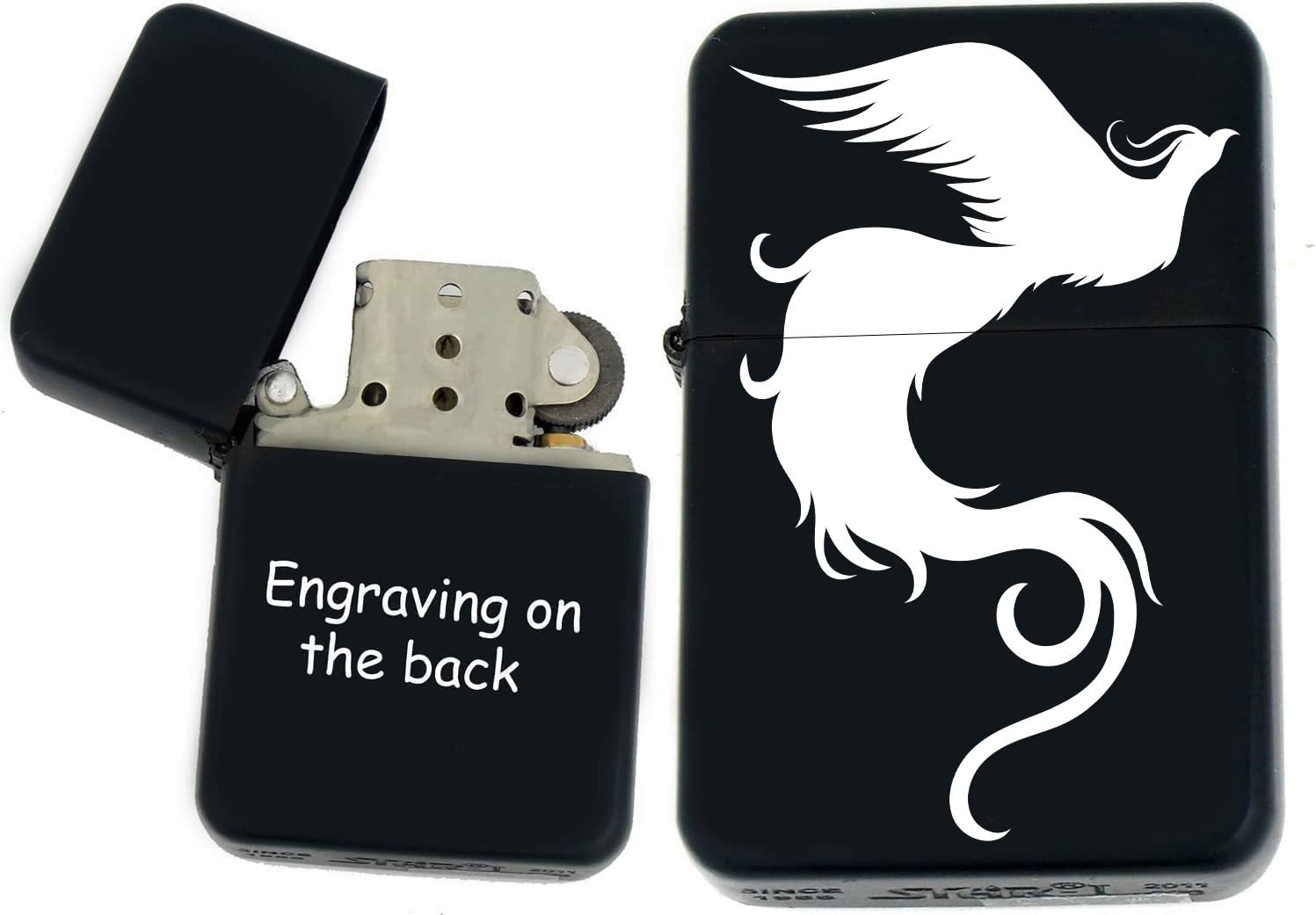 Personalized Windproof Phoenix Bird Black Matt Lighter - Laser Engraving (PH-15) - Christmas, Halloween & Valentines Day Gift