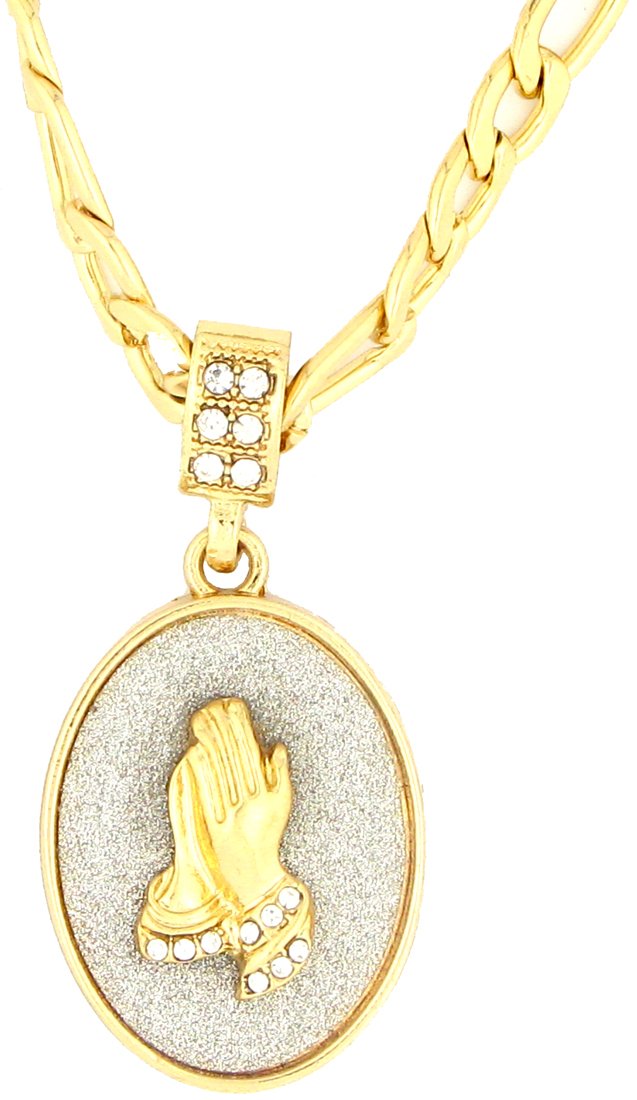 GIFTS INFINITY Hot New Oval Praying Hands Gold Tone Pave Stones Pendant Necklace with 24" Chain, Religious Gift Jewelry