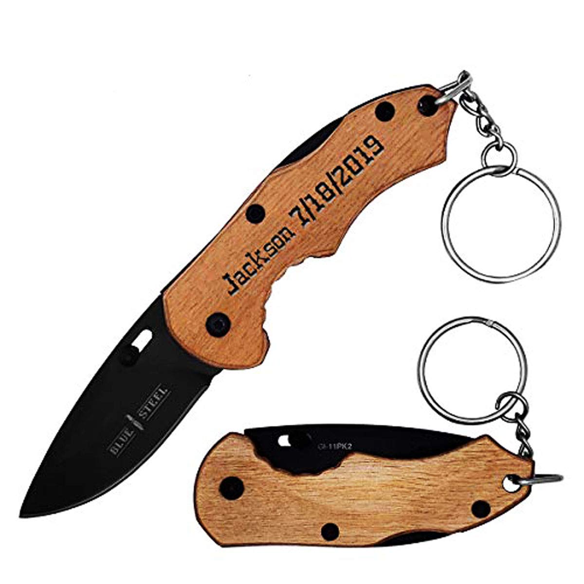 GIFTS INFINITY Personalized Laser Engraved Pocket Knife, Extreme 5in S.S. Folding Knife with Fine Edge Blade and Survival, and EDC (Lt Brown - Black)