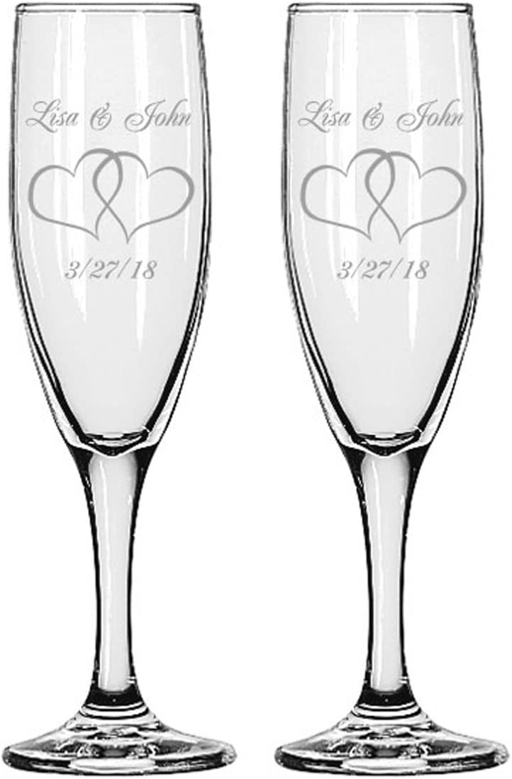 GIFTS INFINITY Engraved Wedding Interlock Hearts Champagne Flutes Set of 2 Personalized Toasting Glasses (Interlock Heart)