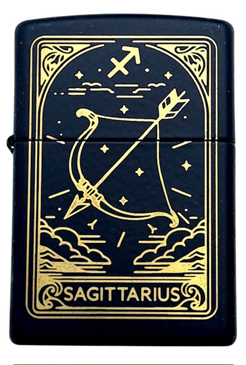 Zippo Lighter - Personalized Custom Message Engraved on Backside Fireworks and Flag Gold (Sagittarius)