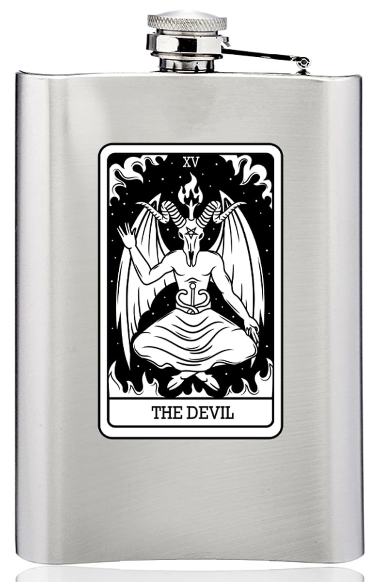 Gifts Infinity 8 Oz. arot Card - 24 Major Arcana Cards Available Flask Groomsmen/Bridesmaid Gift! (The Devil)