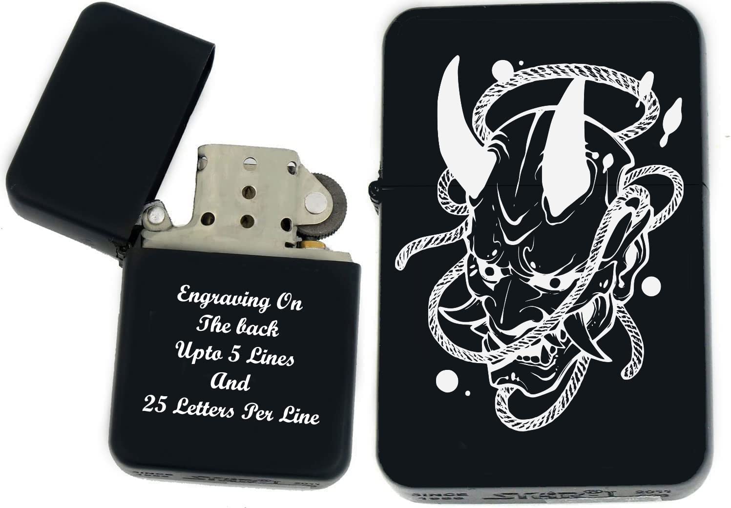 GIFTS INFINITY-Personalized Japanese Mask Oni Demon Kabuki Lighters–Black Matt(S-22)