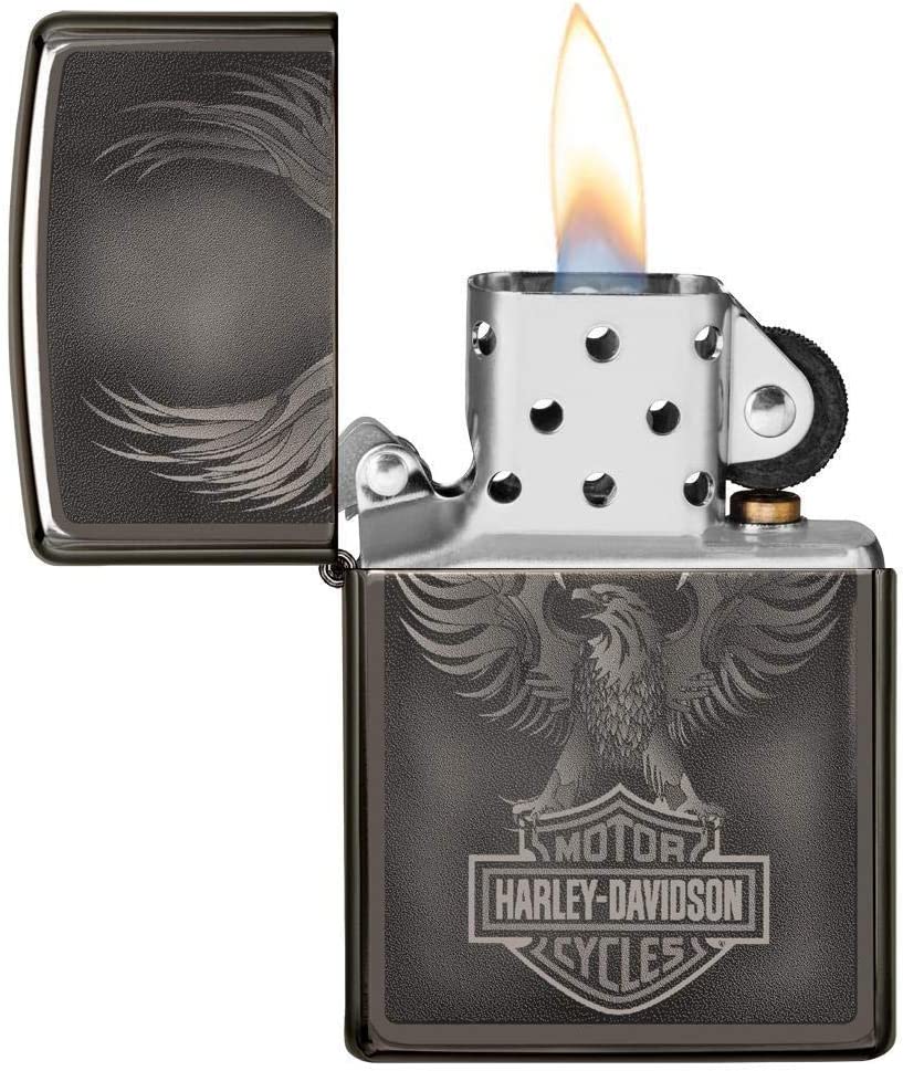 Zippo - Personalized Harley-Davidson Black Ice Lighter and Free Engraving - Black, Pack 1