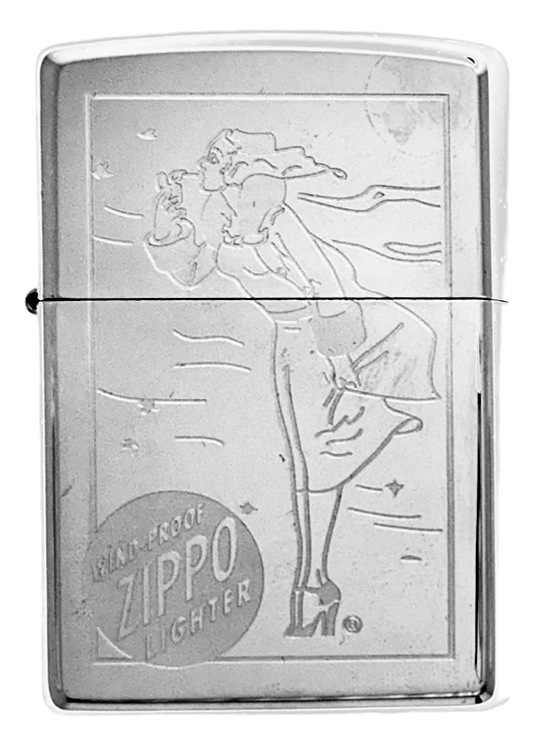 Personalized Zippo High Polsih Chrome Windy Girl Lighter Classic - Engraving (Silver)