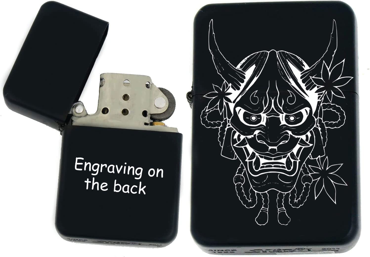 GIFTS INFINITY-Personalized Japanese Mask Oni Demon Kabuki Lighters–Black Matt(S-2)