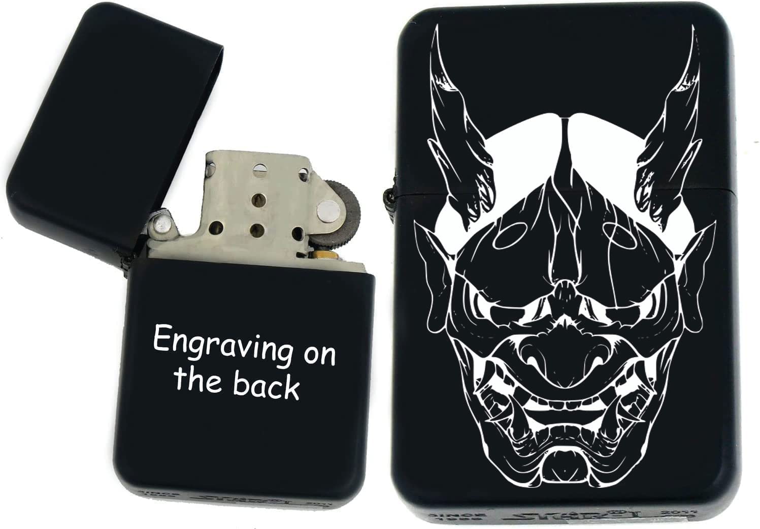 GIFTS INFINITY-Personalized Japanese Mask Oni Demon Kabuki Lighters–Black Matt(S-4)