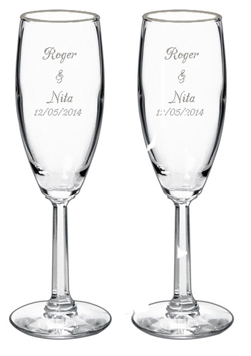 GIFTS INFINITY® Engraved Wedding Champagne Flutes Set of 2 Personalized Toasting Glasses (Regular) - Valentine's Day Gift
