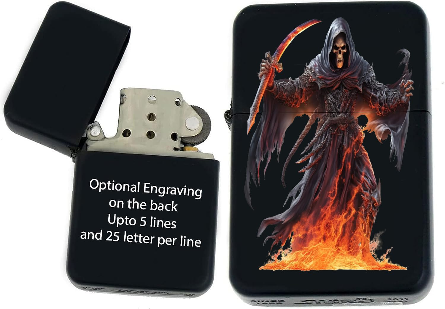 Personalizied Custom Grim Reaper - Unique Collectible s Infinity Color UV Black Matt Windproof Lighters! (RP-19) - Christmas, Halloween & Valentines Day Gift